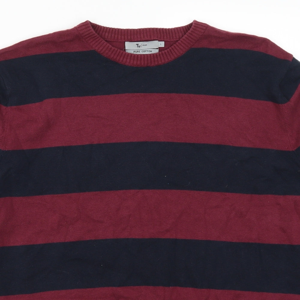 TU Mens Red Striped  Pullover Jumper Size L  - Burgundy