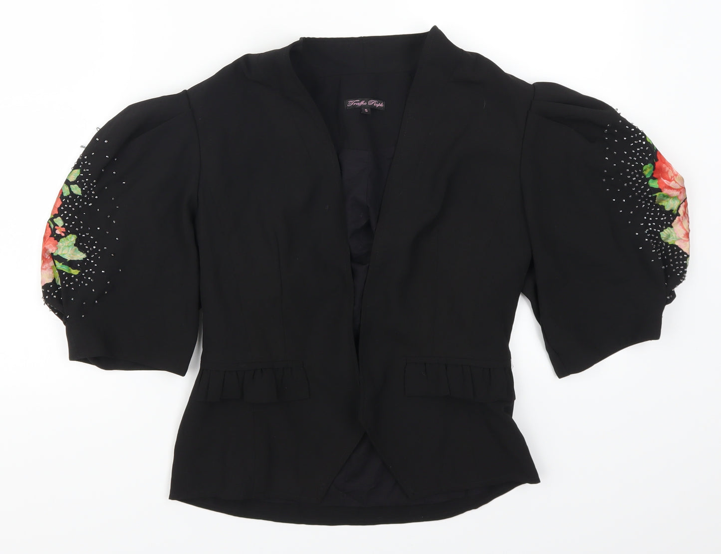 Traffic People Womens Black Floral  Jacket  Size S