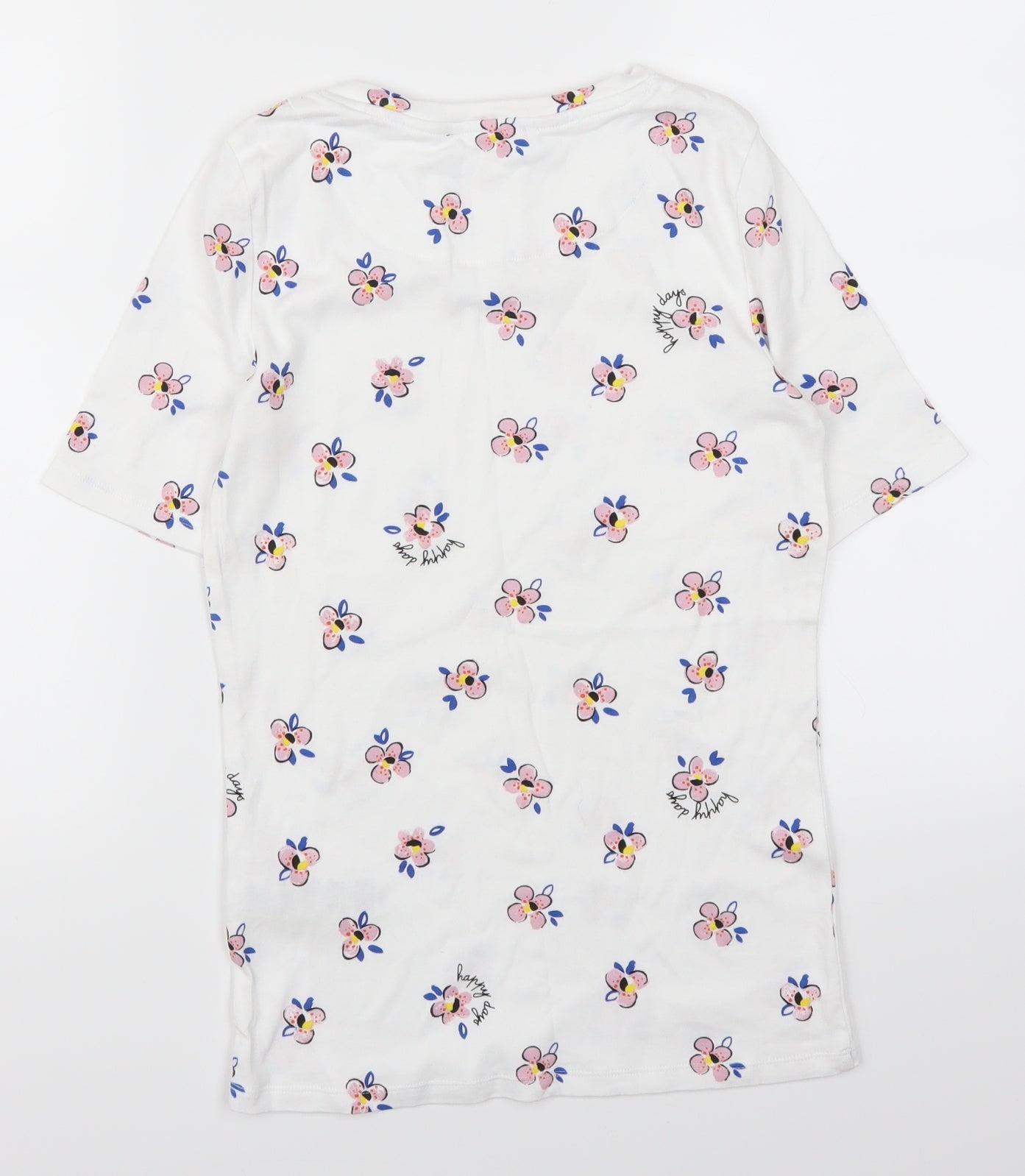 Marks and Spencer Womens White Floral  Basic T-Shirt Size 10  - Happy Days