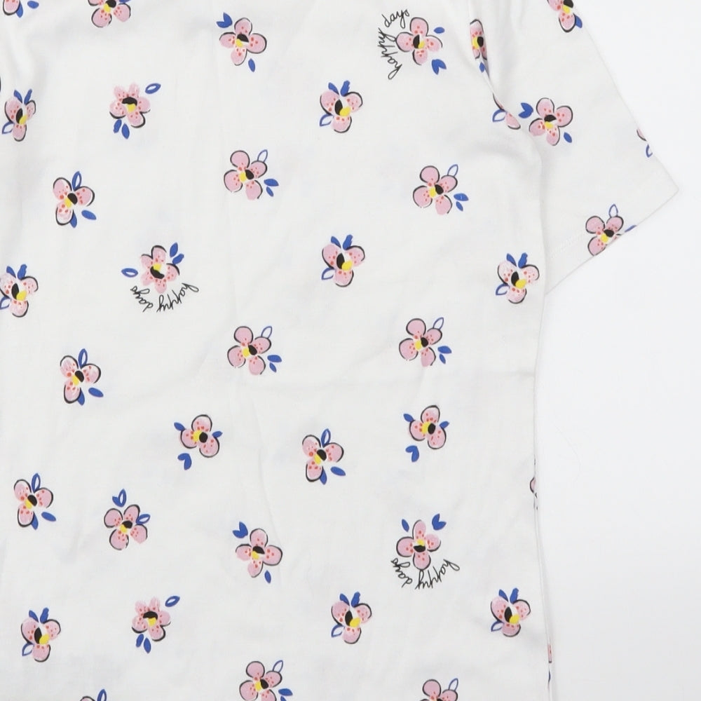 Marks and Spencer Womens White Floral  Basic T-Shirt Size 10  - Happy Days