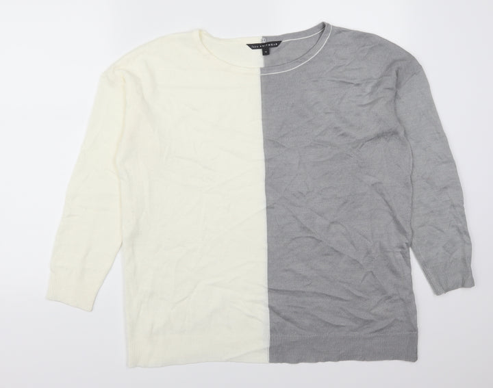 Bonmarché Womens Grey   Pullover Jumper Size 14  - Cream Colour Block