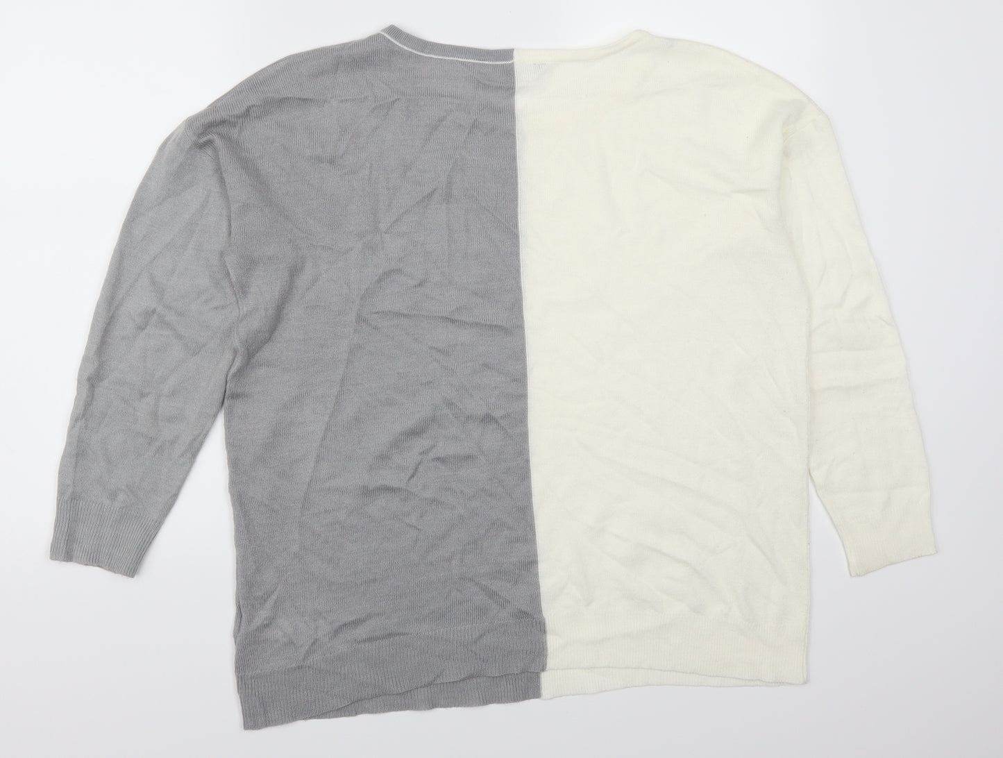 Bonmarché Womens Grey   Pullover Jumper Size 14  - Cream Colour Block