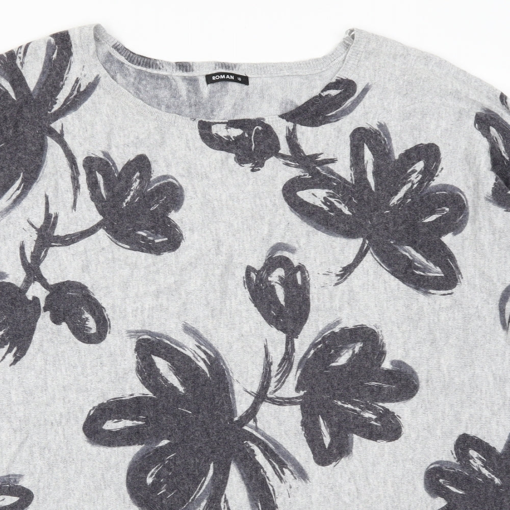 Roman Womens Grey Floral  Pullover Jumper Size 16