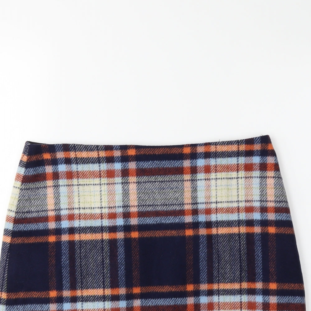 Marks and Spencer Womens Blue Check  A-Line Skirt Size 32 in