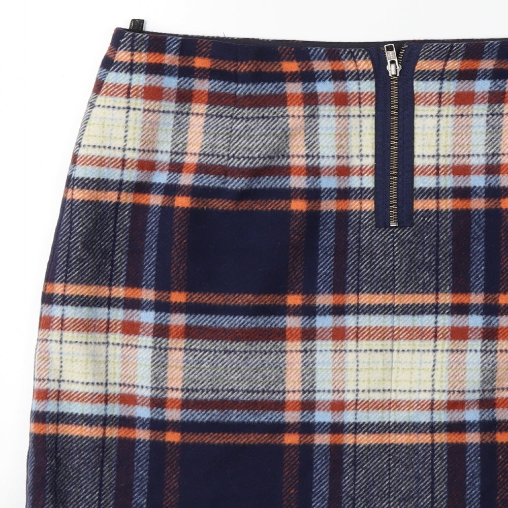 Marks and Spencer Womens Blue Check  A-Line Skirt Size 32 in