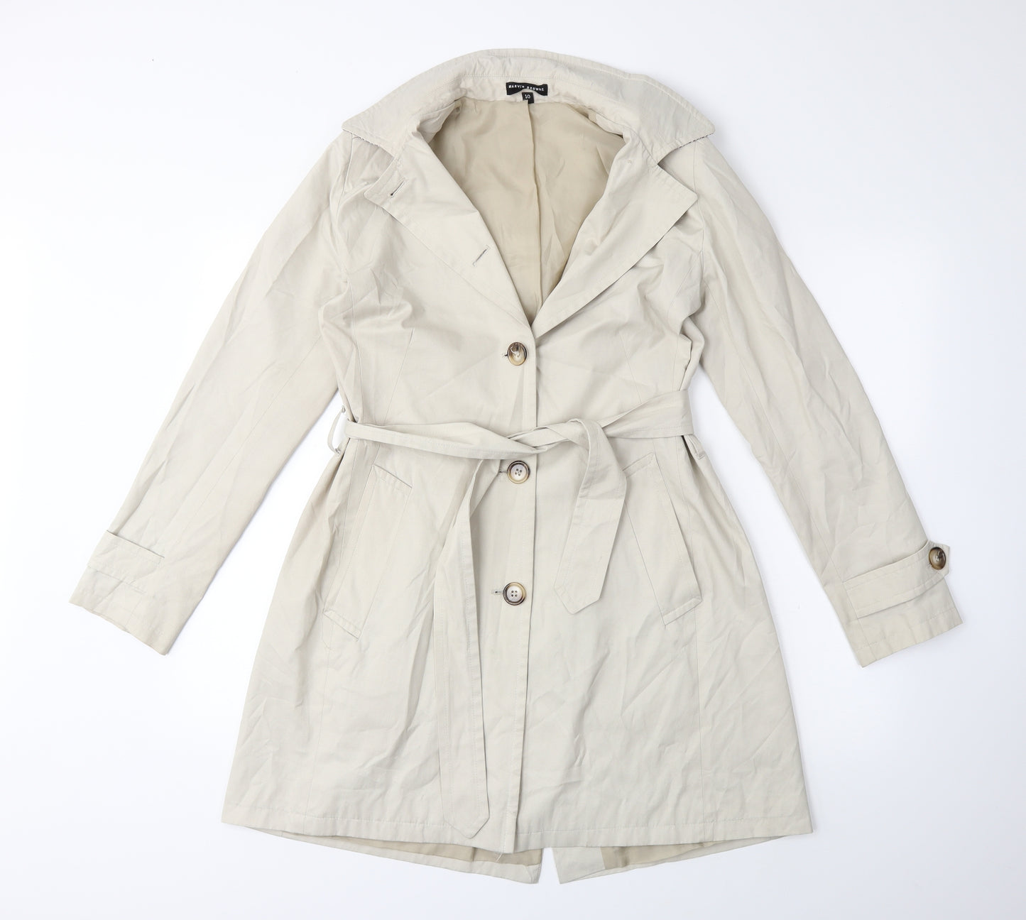 MARVIN BROWNE Womens Beige   Trench Coat Coat Size 10