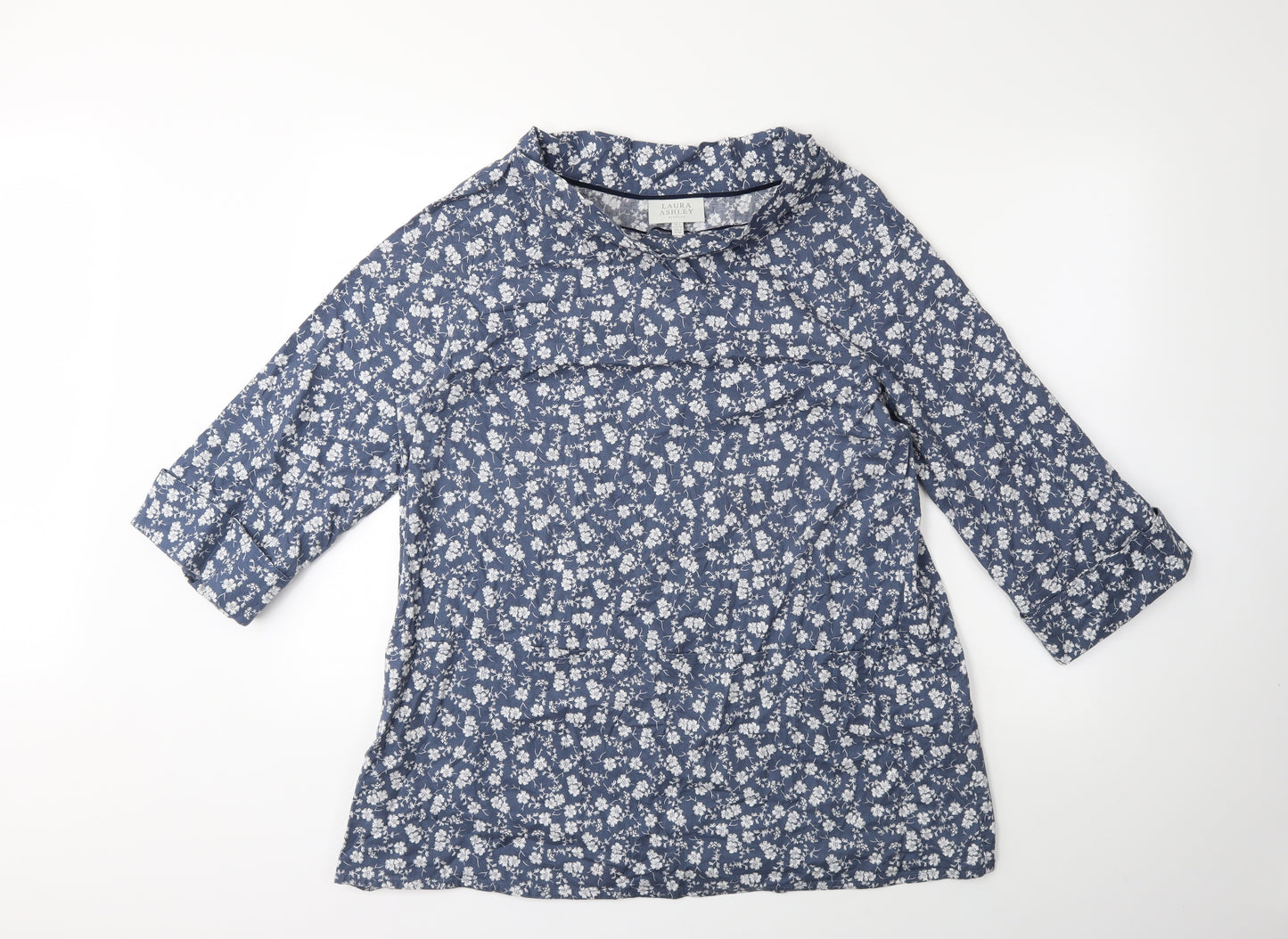 Laura Ashley Womens Blue Floral  Basic T-Shirt Size 12