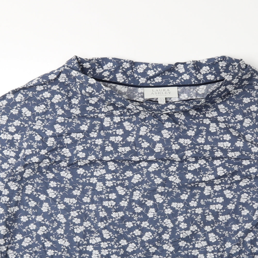 Laura Ashley Womens Blue Floral  Basic T-Shirt Size 12