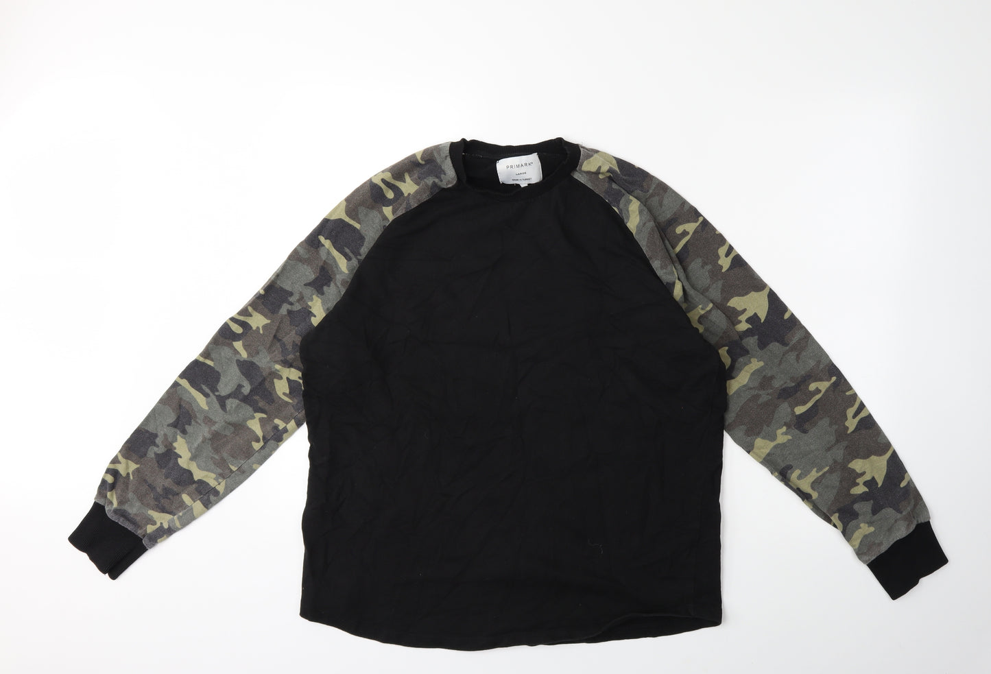 Primark Mens Black Camouflage  Pullover Sweatshirt Size L