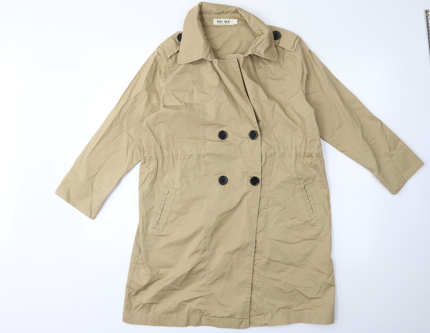 hei ma Womens Beige   Trench Coat Coat Size L