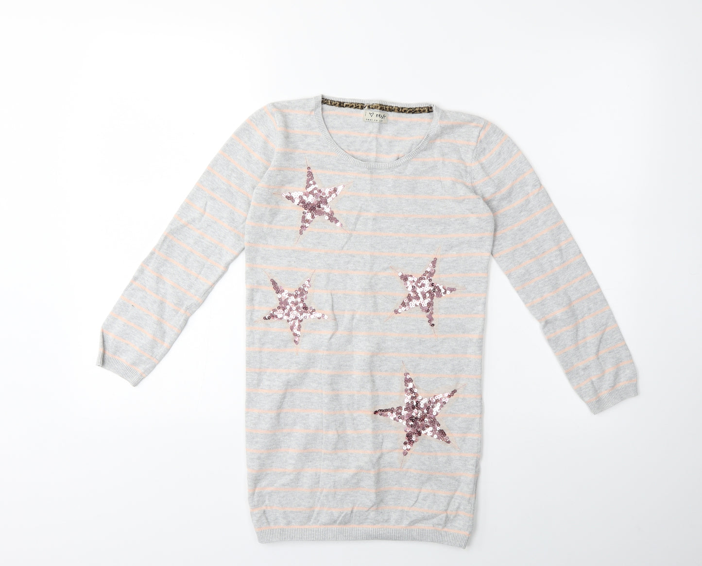 NEXT Girls Grey Striped Knit Pullover Jumper Size 9-10 Years
