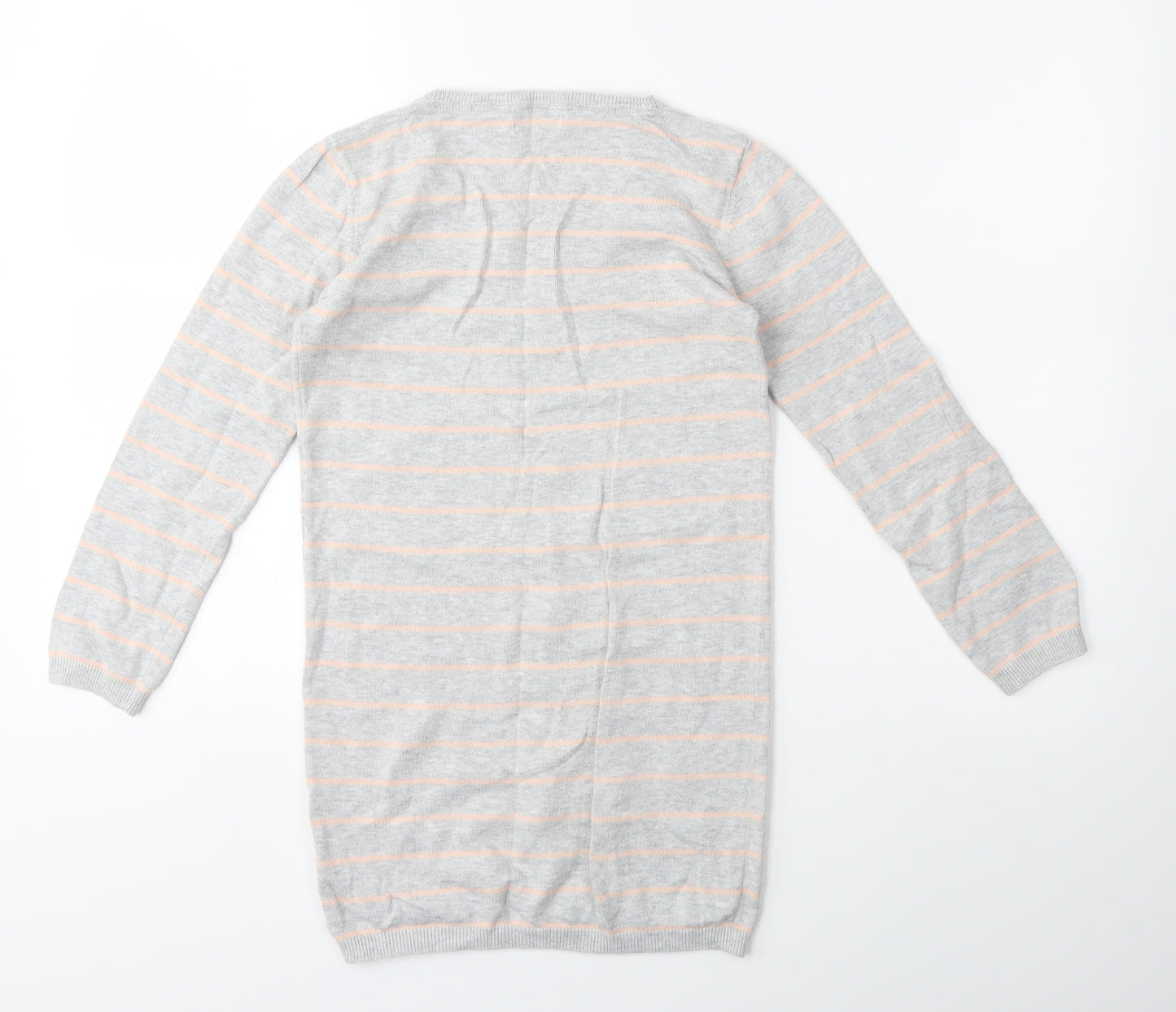 NEXT Girls Grey Striped Knit Pullover Jumper Size 9-10 Years