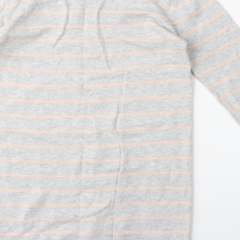 NEXT Girls Grey Striped Knit Pullover Jumper Size 9-10 Years