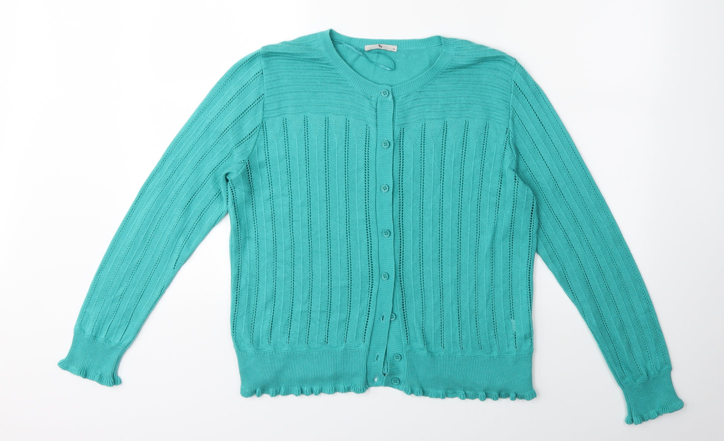 TU Womens Green  Knit Cardigan Jumper Size 14