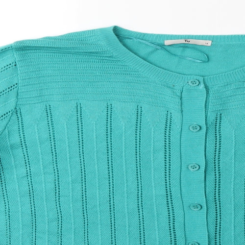 TU Womens Green  Knit Cardigan Jumper Size 14