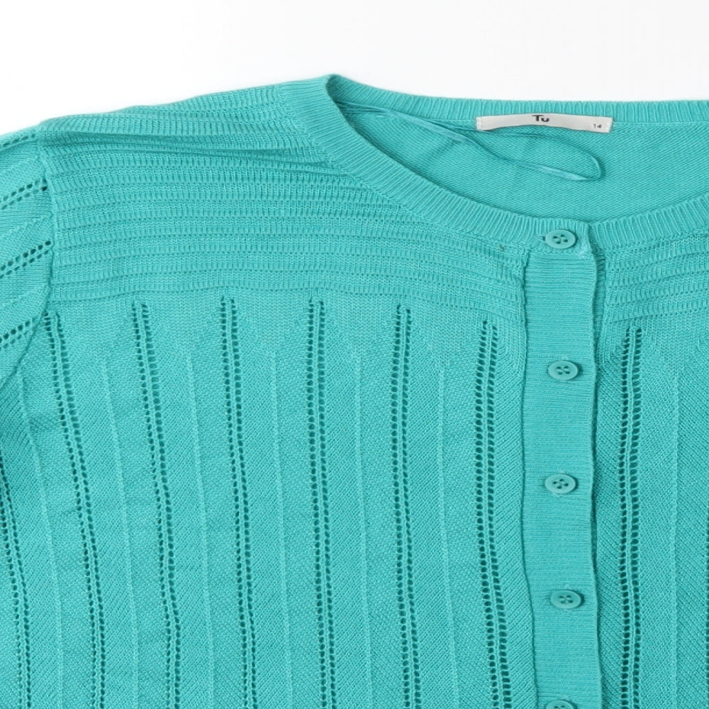 TU Womens Green  Knit Cardigan Jumper Size 14