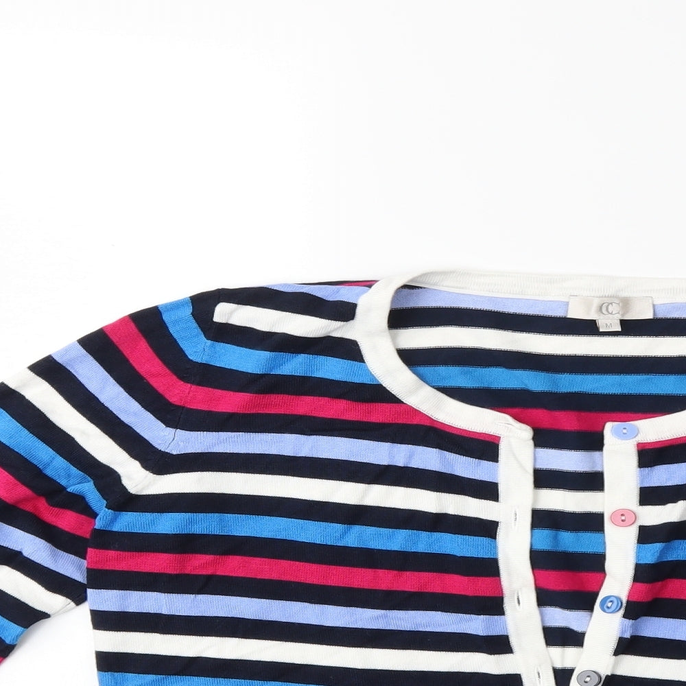 CC Womens Blue Striped Knit Cardigan Jumper Size M