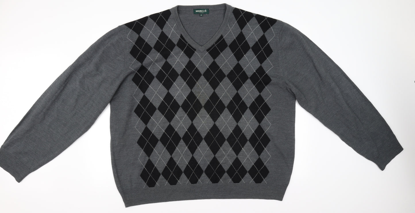 Mansize Mens Grey Geometric  Pullover Jumper Size 3XL