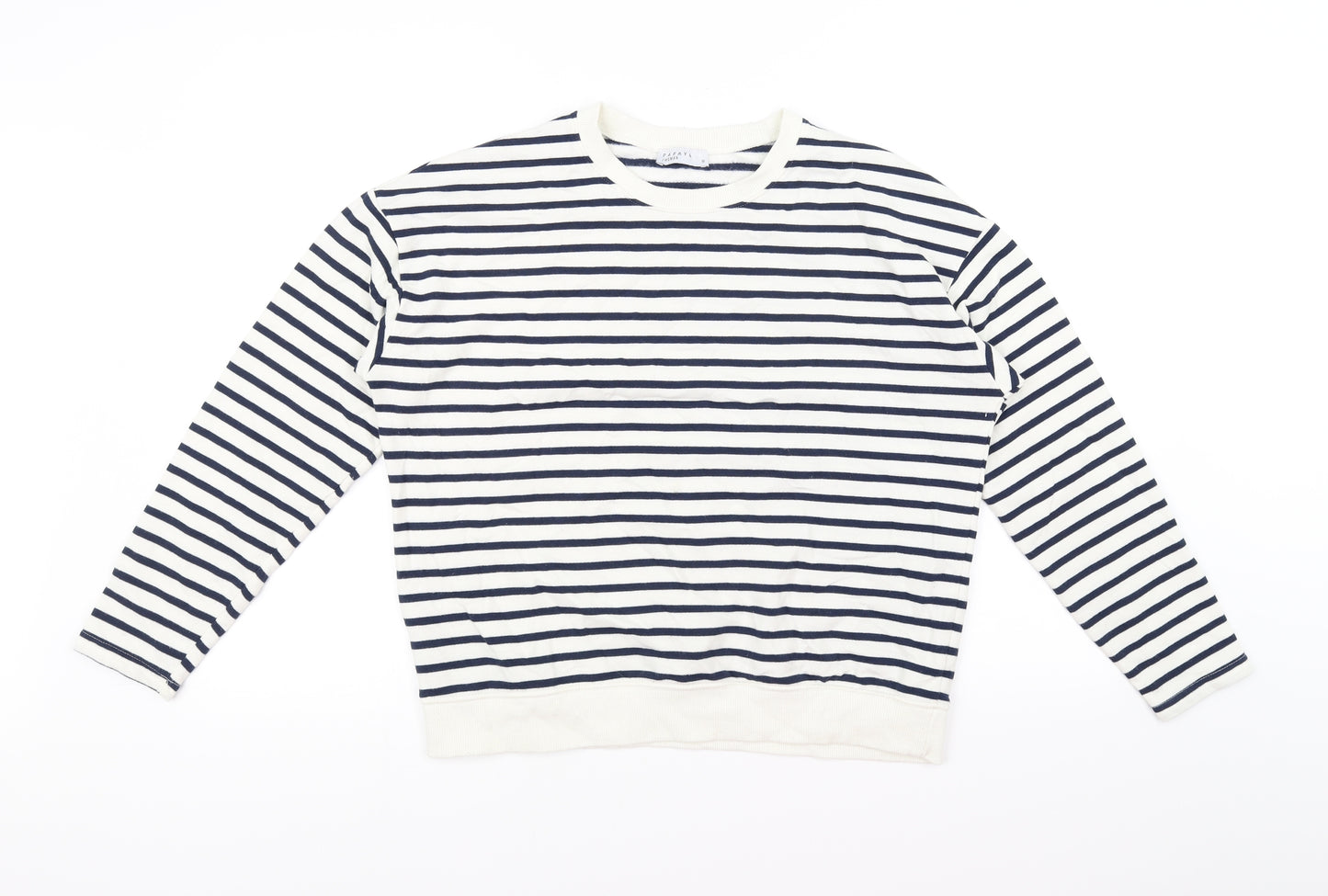 Papaya Womens White Striped  Pullover Jumper Size M