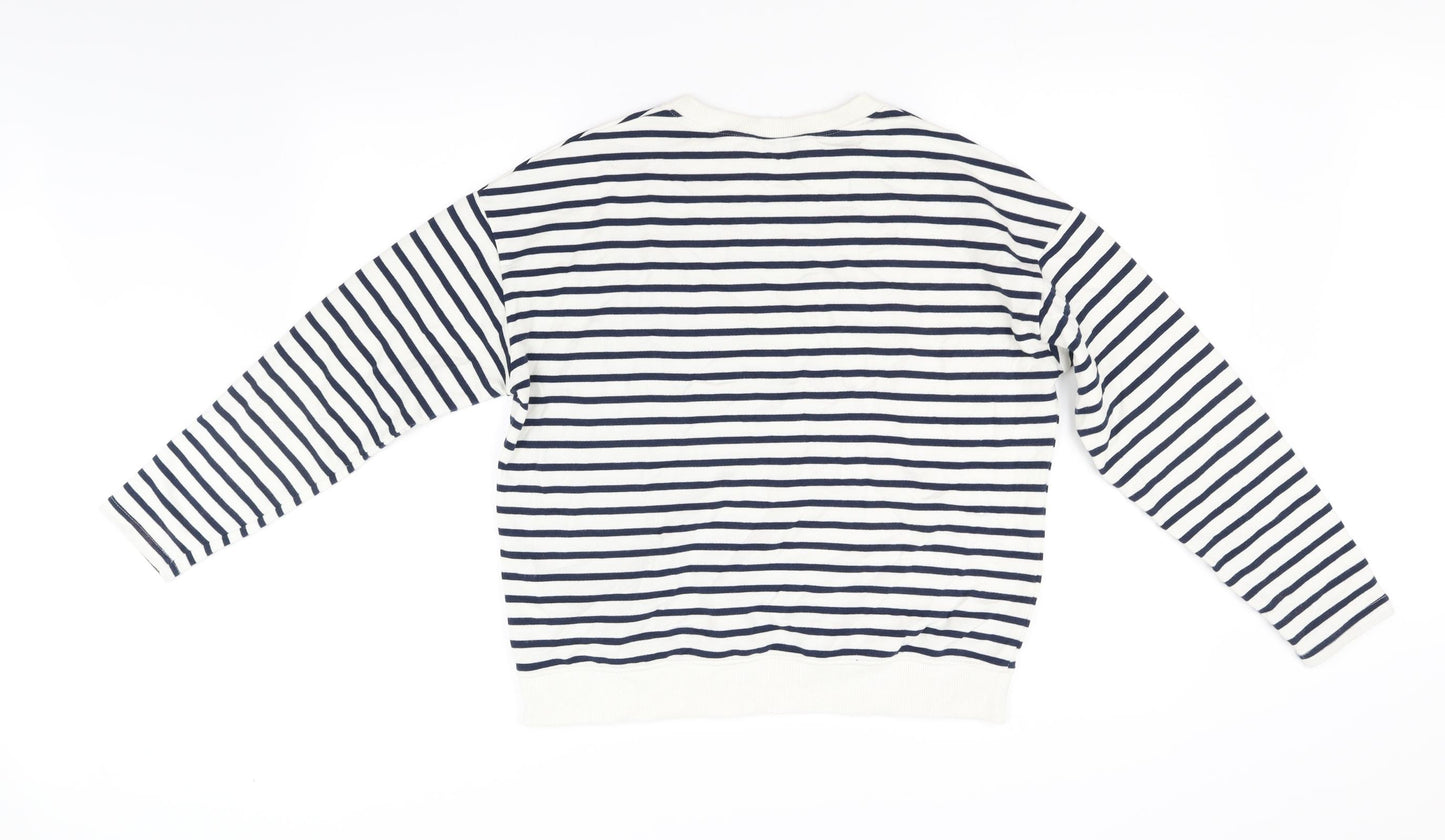 Papaya Womens White Striped  Pullover Jumper Size M