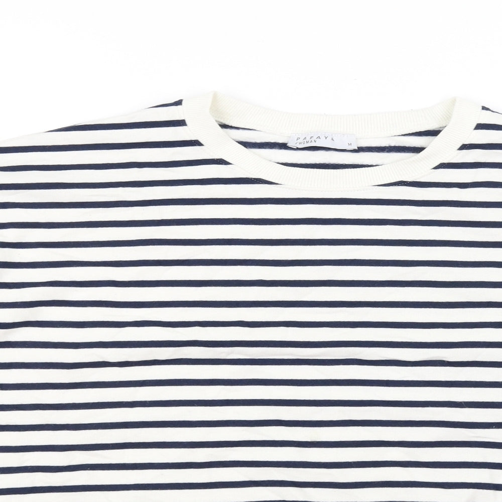 Papaya Womens White Striped  Pullover Jumper Size M