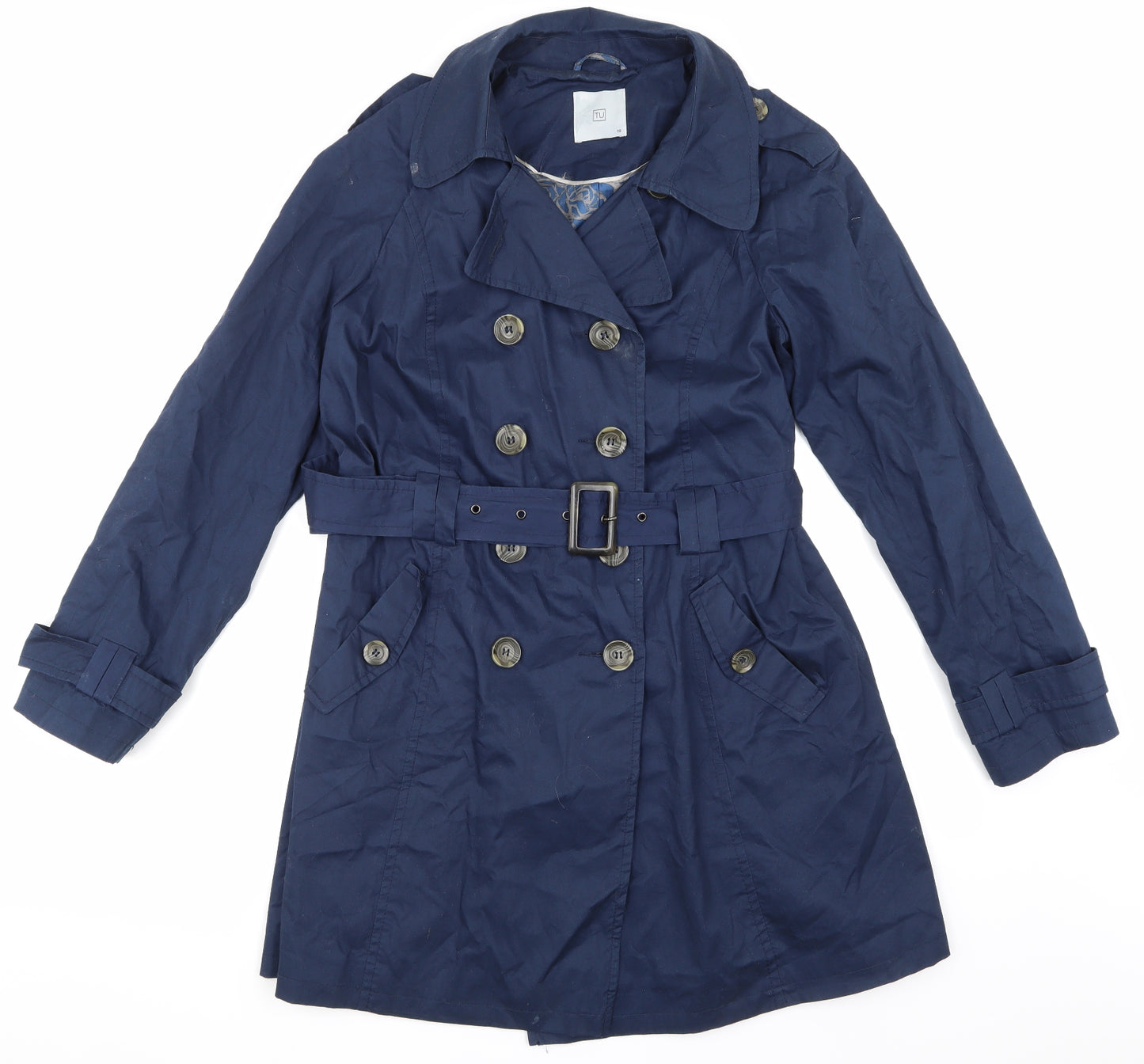 TU Womens Blue   Trench Coat Coat Size 16