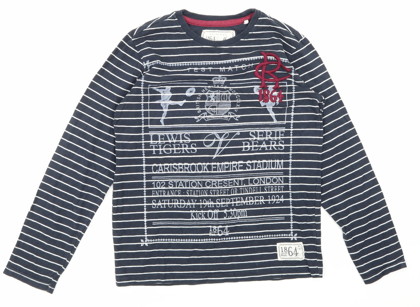 John Lewis Boys Blue Striped  Basic T-Shirt Size 10 Years