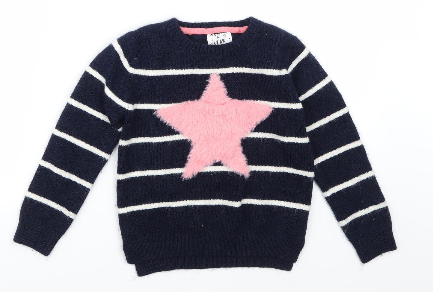F&F Girls Blue Striped  Pullover Jumper Size 6-7 Years