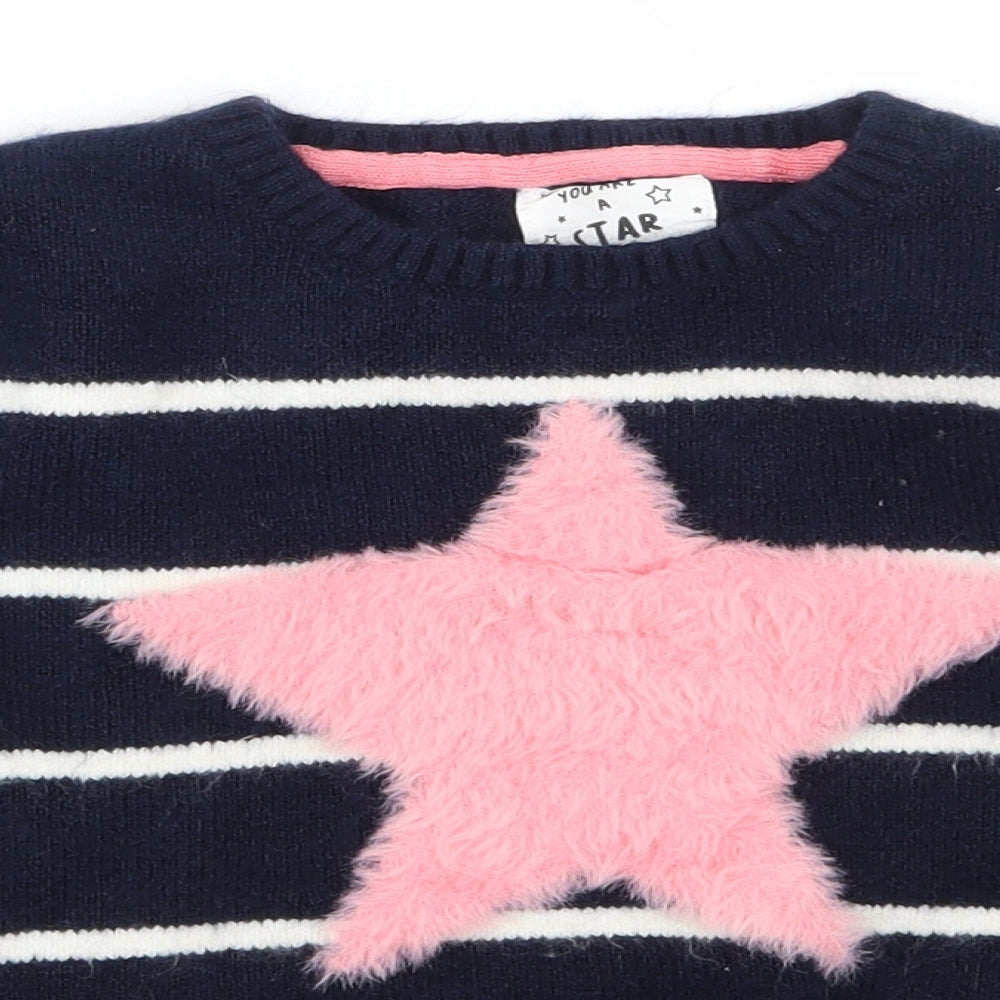 F&F Girls Blue Striped  Pullover Jumper Size 6-7 Years