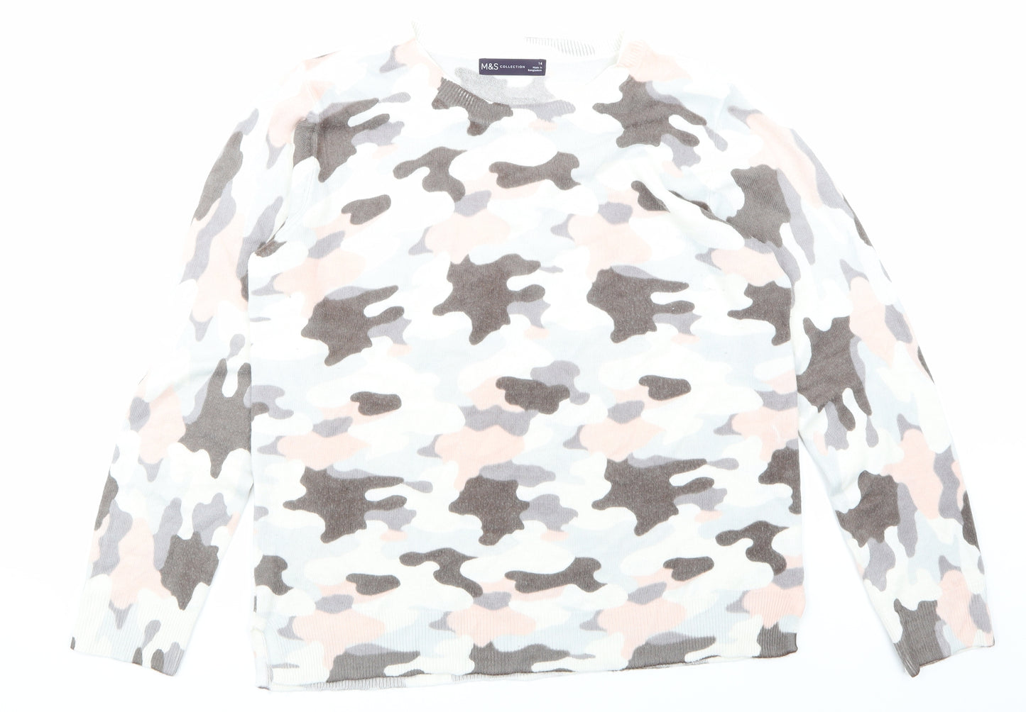 Marks & Spencers Womens White Camouflage  Pullover Jumper Size 14