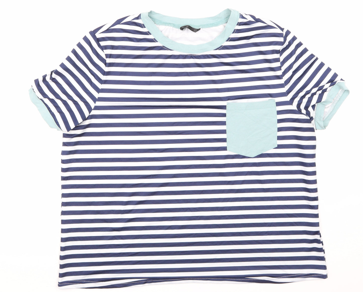 SheIn Womens Blue Striped  Basic T-Shirt Size L