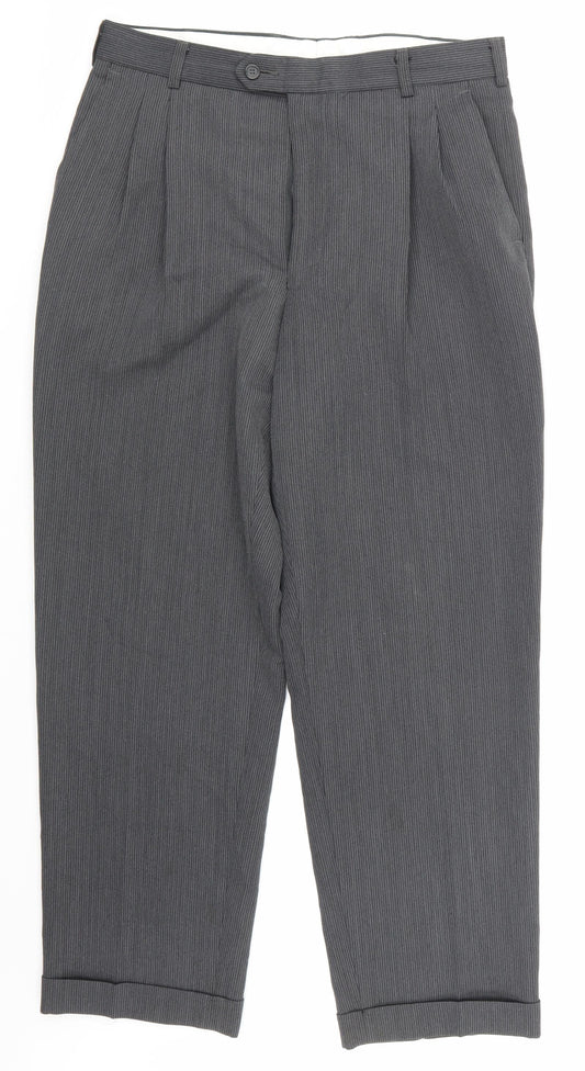 Front view of Next men’s grey trousers, size 34, in