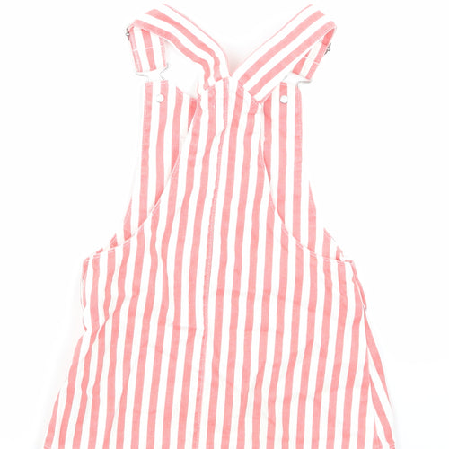F&F Girls Pink Striped Denim Pinafore/Dungaree Dress  Size 2-3 Years