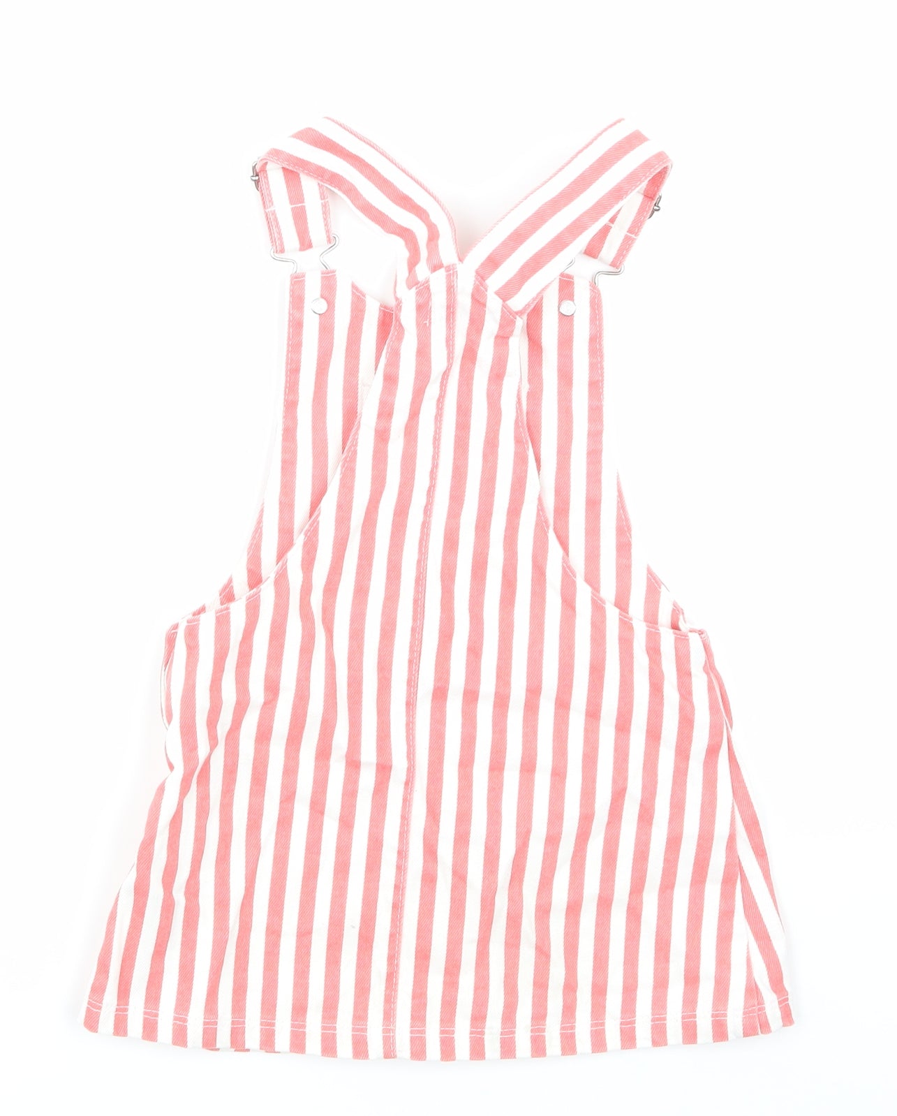 F&F Girls Pink Striped Denim Pinafore/Dungaree Dress  Size 2-3 Years