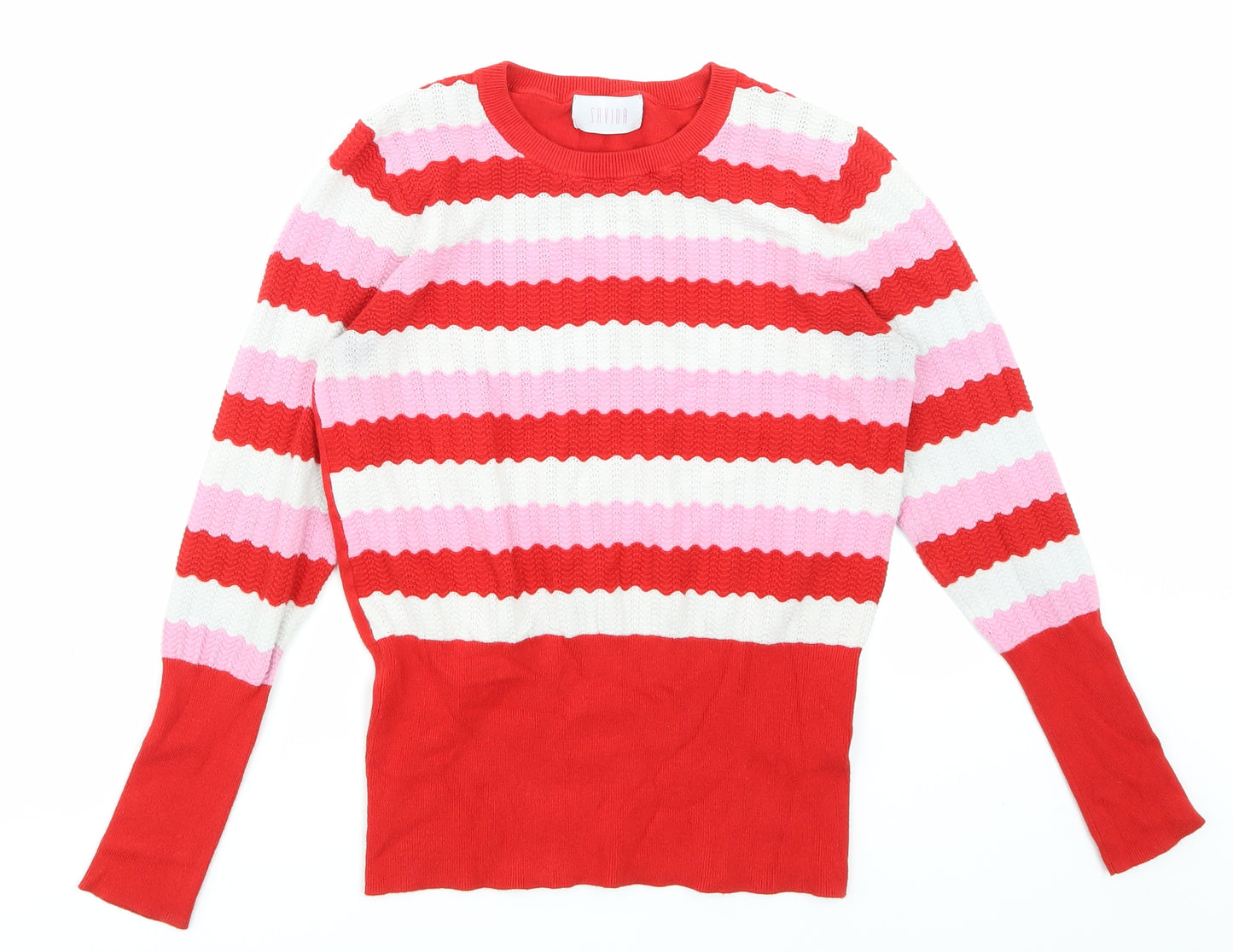 Savida Womens Red Striped  Basic T-Shirt Size S