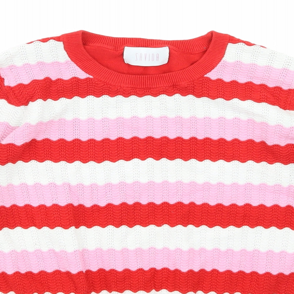 Savida Womens Red Striped  Basic T-Shirt Size S