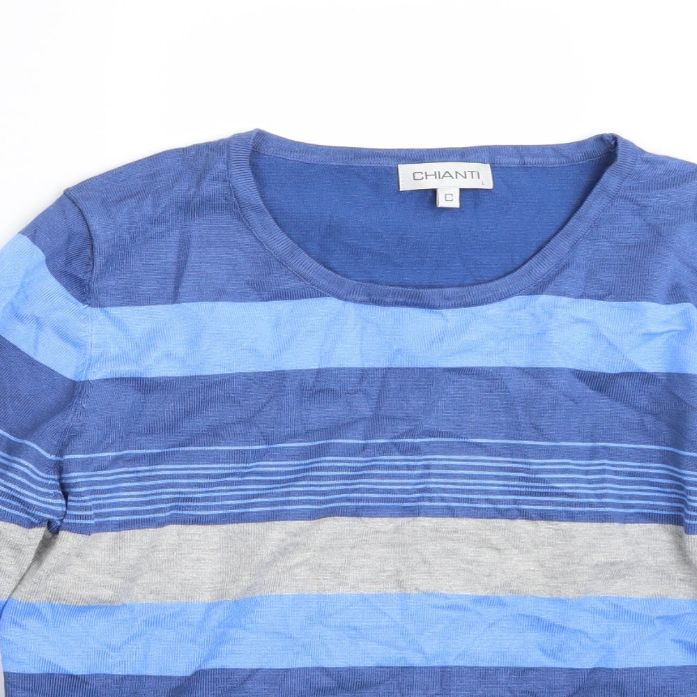 Chianti Womens Blue Striped  Pullover Jumper Size L