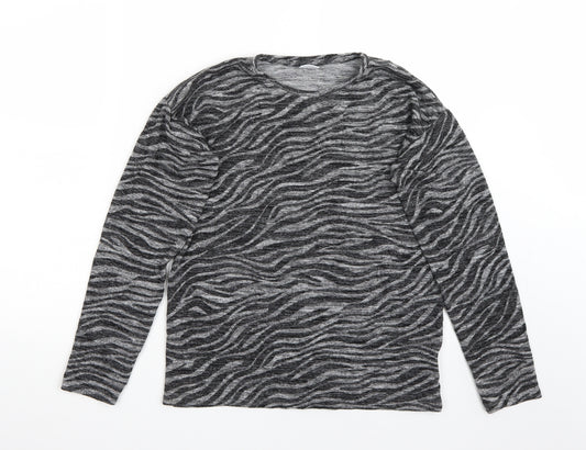 F&F Girls Grey Animal Print  Pullover Jumper Size 13 Years