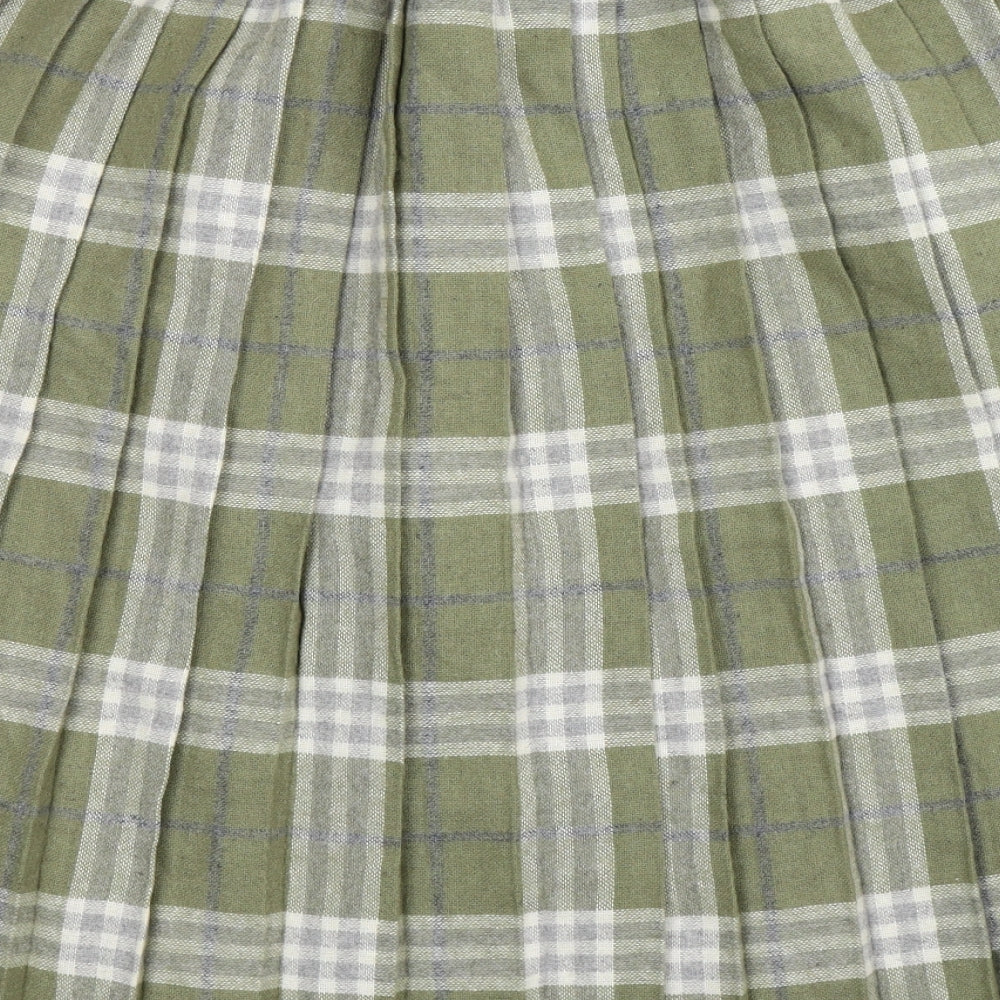 Damart Womens Green Check  Pleated Skirt Size 16