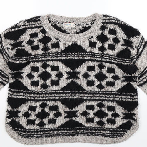 Marks and Spencer Womens Grey Geometric Knit Pullover Jumper Size 16