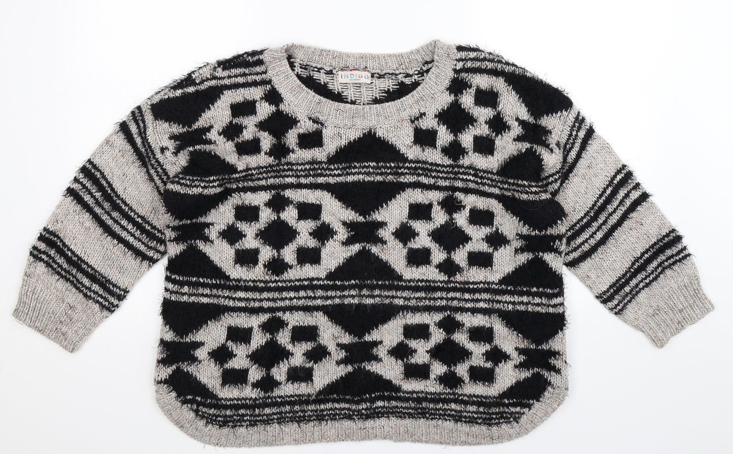 Marks and Spencer Womens Grey Geometric Knit Pullover Jumper Size 16