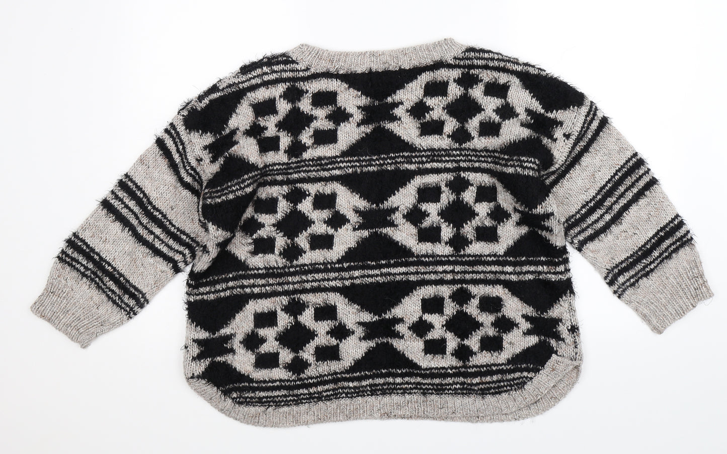 Marks and Spencer Womens Grey Geometric Knit Pullover Jumper Size 16