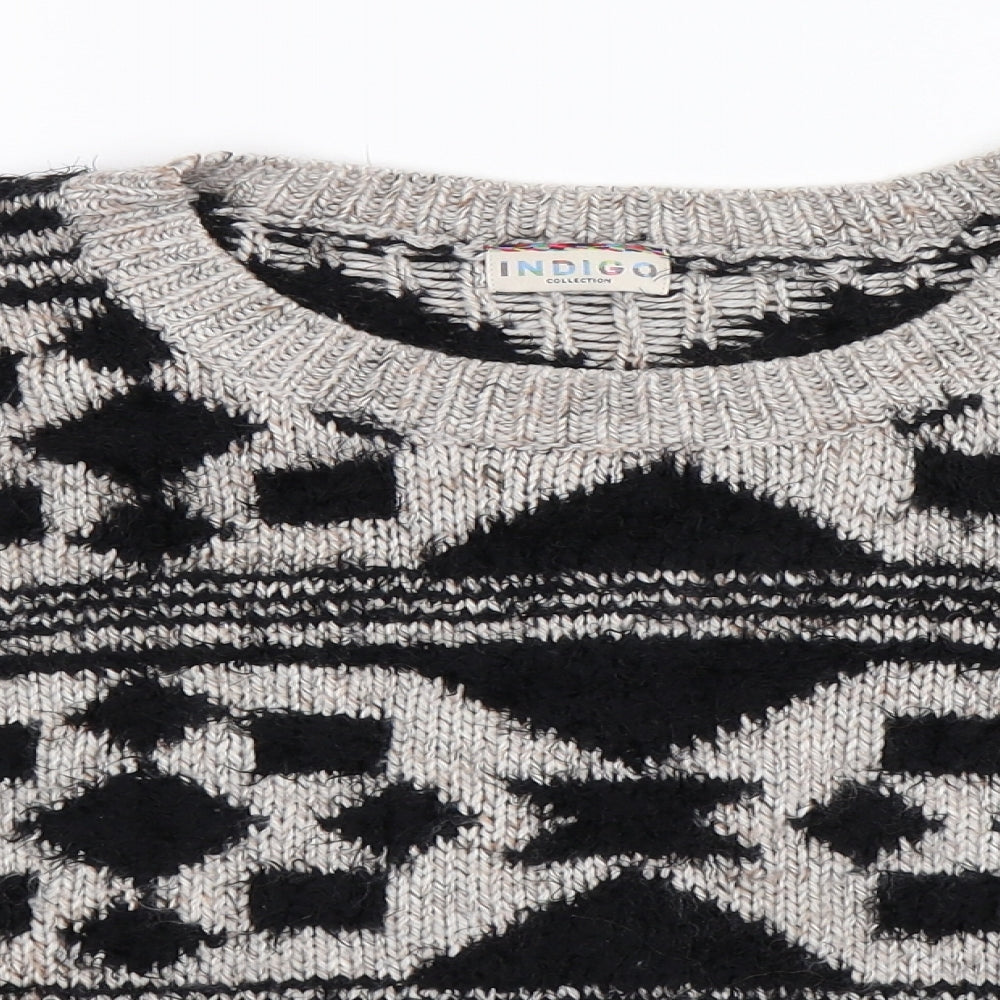 Marks and Spencer Womens Grey Geometric Knit Pullover Jumper Size 16
