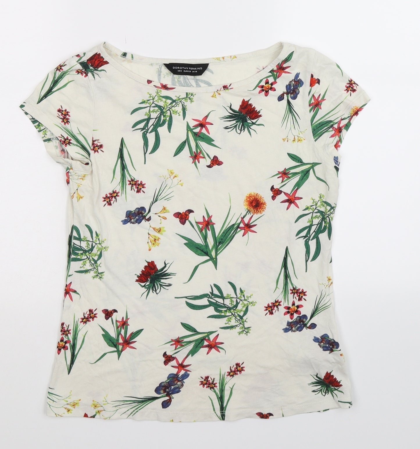 Dorothy Perkins Womens White Floral  Basic T-Shirt Size 10