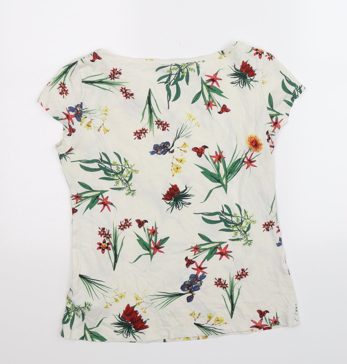 Dorothy Perkins Womens White Floral  Basic T-Shirt Size 10