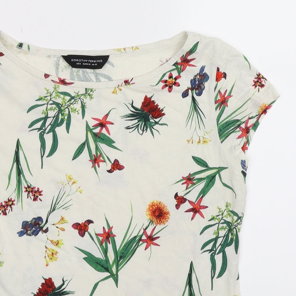 Dorothy Perkins Womens White Floral  Basic T-Shirt Size 10