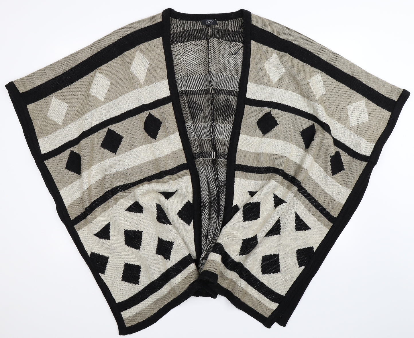 F&F Womens Multicoloured Geometric Knit Cape Jumper Size M