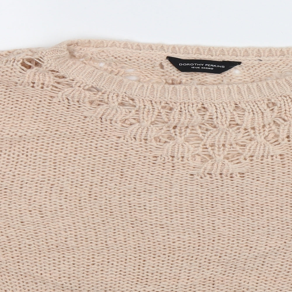 Dorothy Perkins Womens Beige  Knit Pullover Jumper Size 16