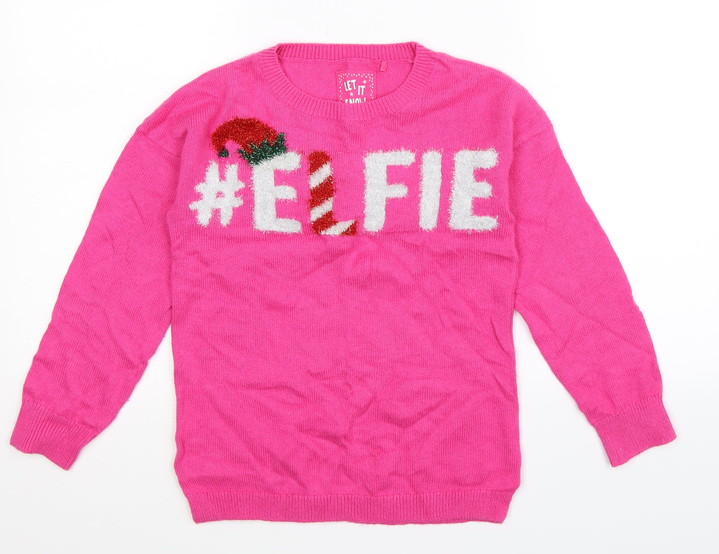 TU Girls Pink  Knit Pullover Jumper Size 9 Years  - Christmas