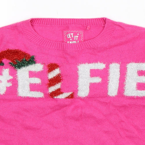 TU Girls Pink  Knit Pullover Jumper Size 9 Years  - Christmas